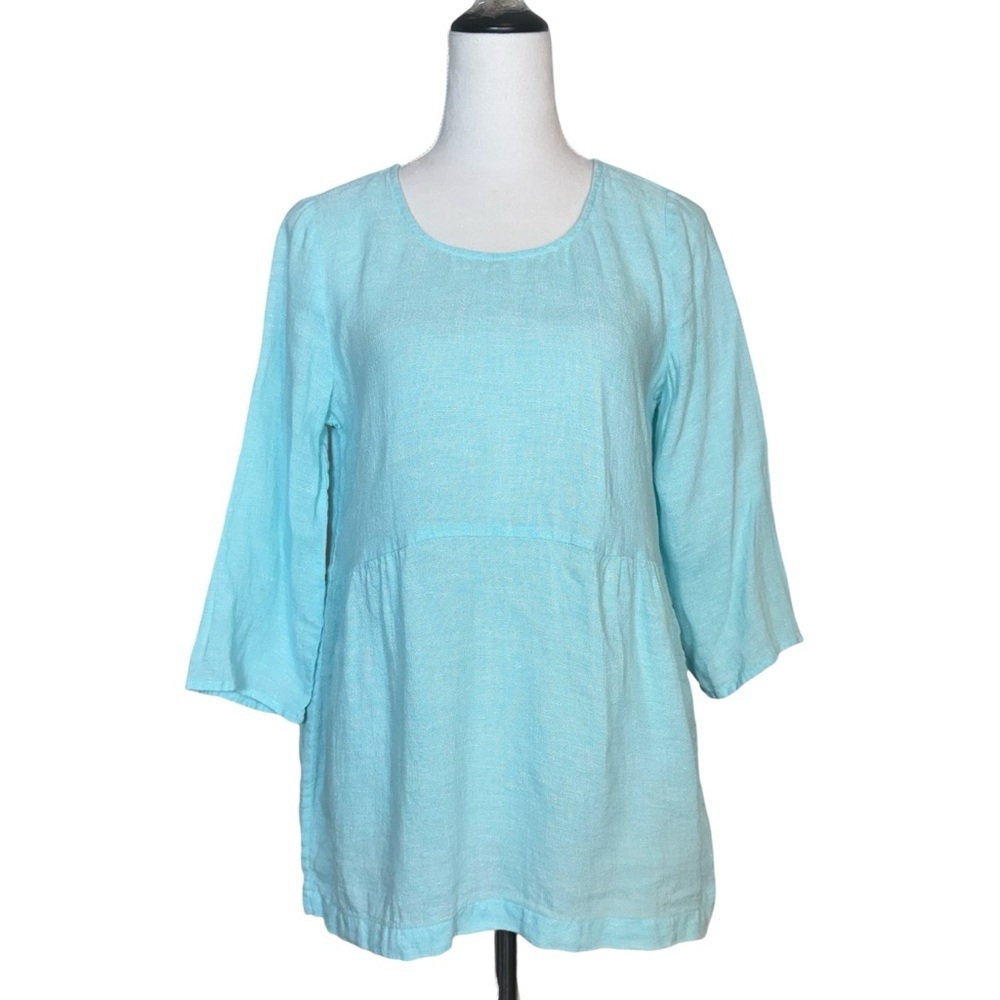 J. Jill Pure Jill Linen Tunic Top XS Turquoise Oversized Beach Coastal Lagenlook